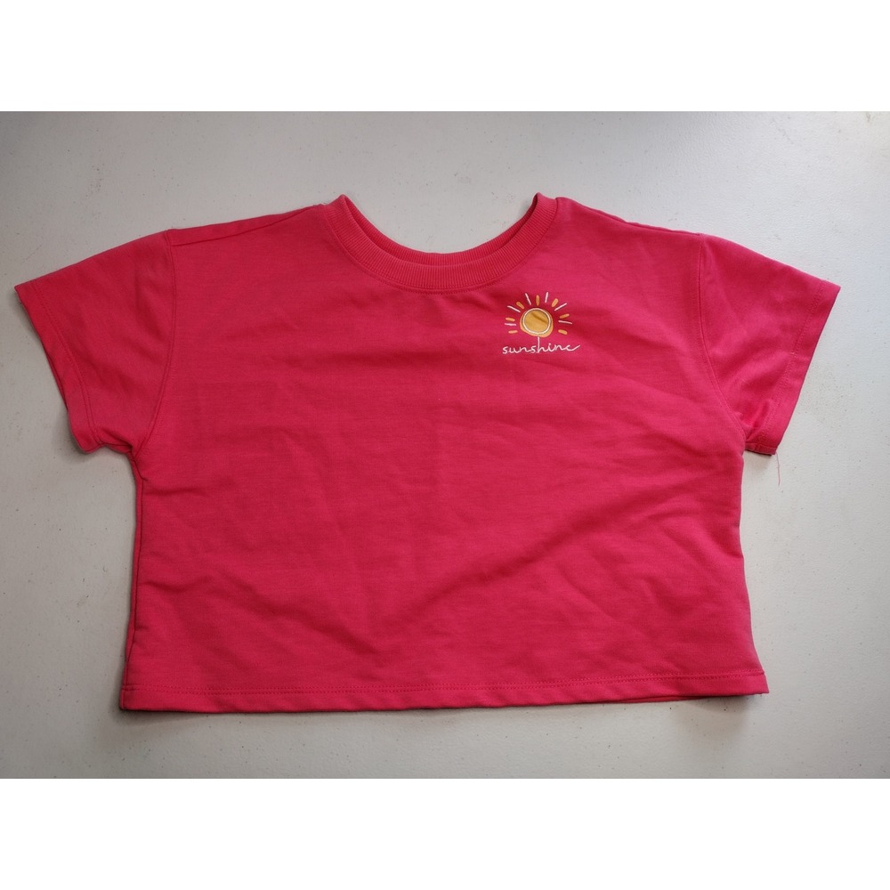 Bearpaw Girls Pink Sunshine Embroidered Crop Top Short Sleeve‎ Shirt Size 10/12